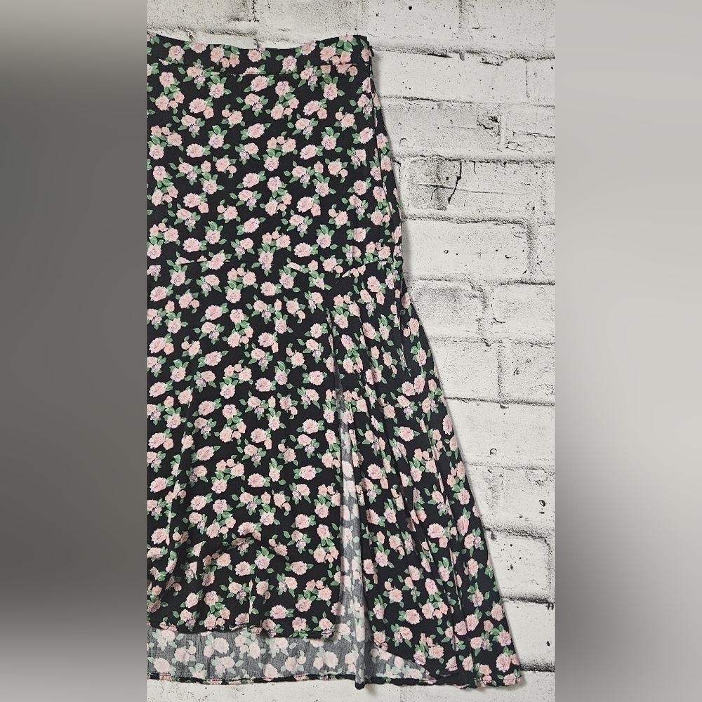 Zara Floral Midi Skirt Black Pink Romantic Cottagecore XS - Picture 6 of 11